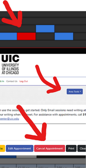 Image of red appointment box and area tools on WCOnline